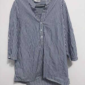 Harshman Anthropologie Striped Navy and White Button Tunic 100% cotton